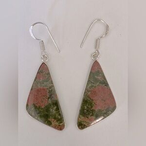 Elegant Unakite & 925 Sterling Silver Triangle Earrings